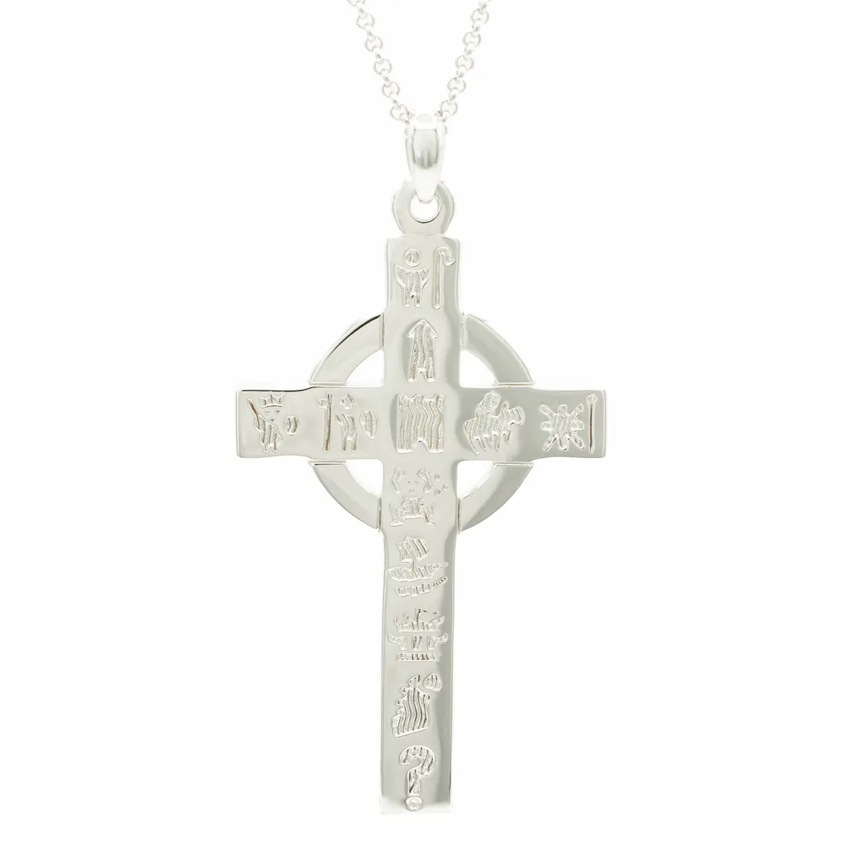 Silver History of Ireland Large Celtic Cross Pendant Photo 5 
