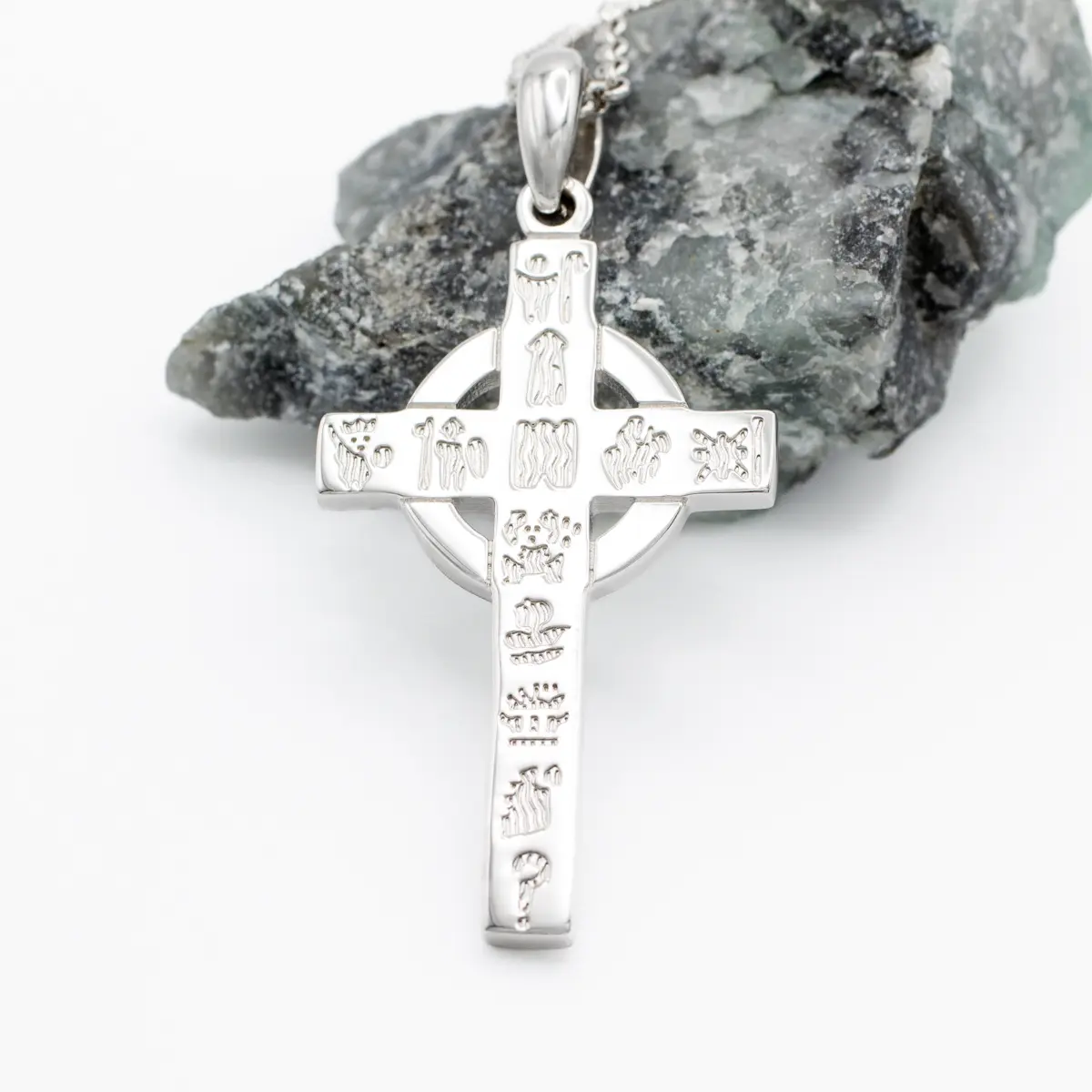 Silver History of Ireland Small Celtic Cross Pendant Photo 2 