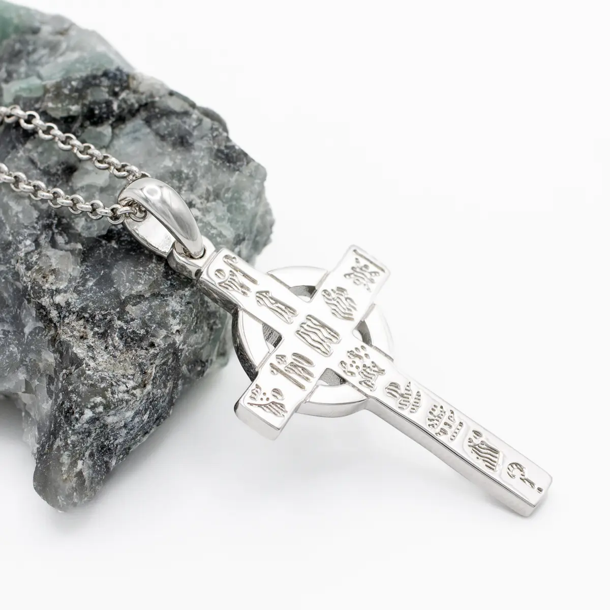 Silver History of Ireland Small Celtic Cross Pendant Photo 4 
