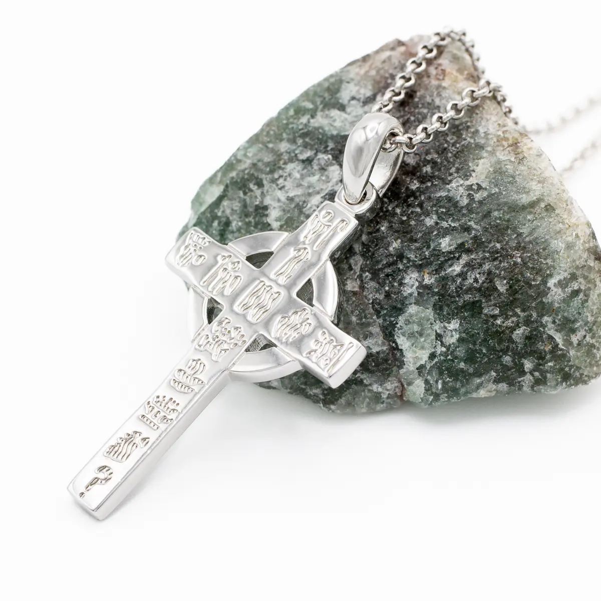 Silver History of Ireland Small Celtic Cross Pendant Photo 5 