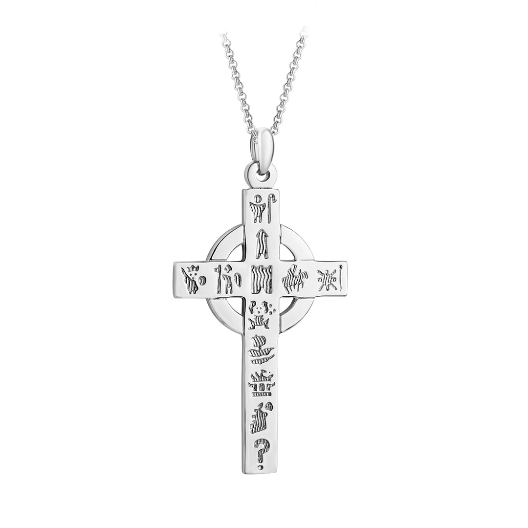 Silver History of Ireland Large Celtic Cross Pendant