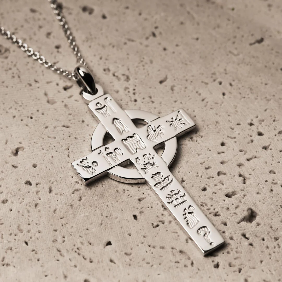 Silver History of Ireland Large Celtic Cross Pendant Photo 2 