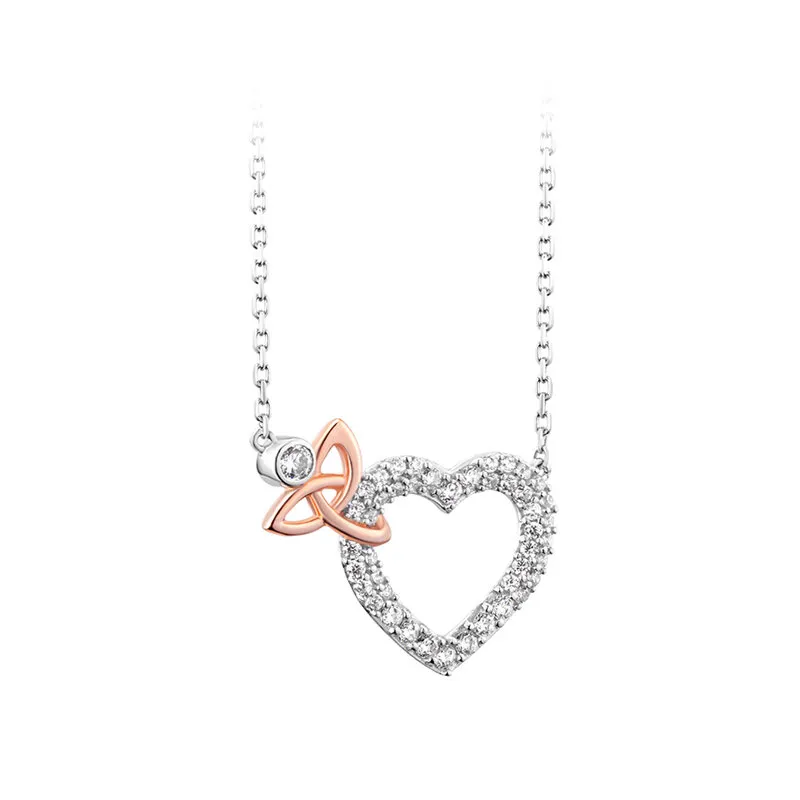 Sterling Silver Trinity Knot Crystal Heart Necklace...