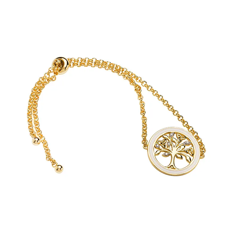 Gold Vermeil Tree of Life Bracelet with Cubic Zirconia Crystals & White Enamel