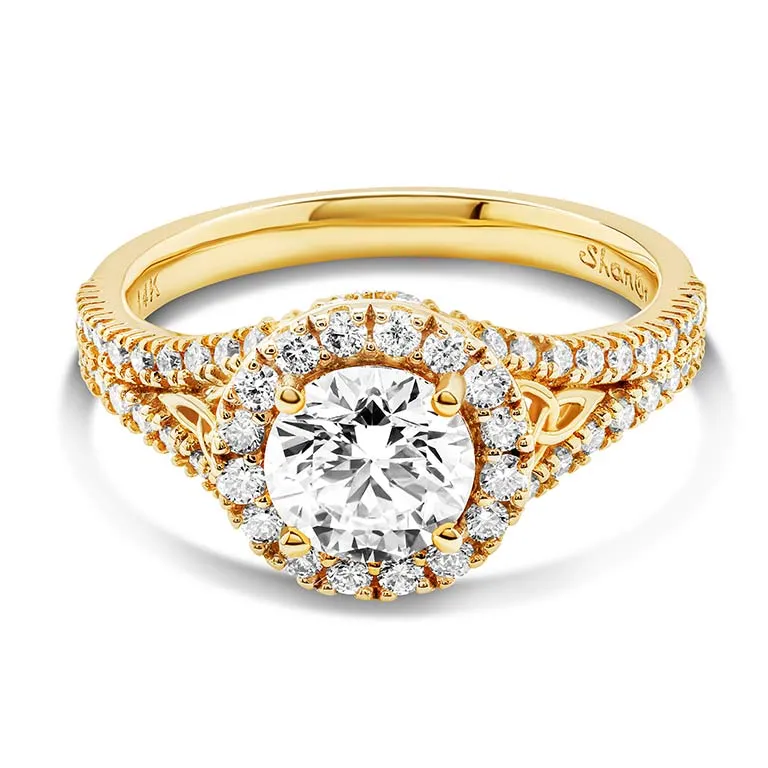 Gold Diamond Halo Trinity Knot Engagement Ring