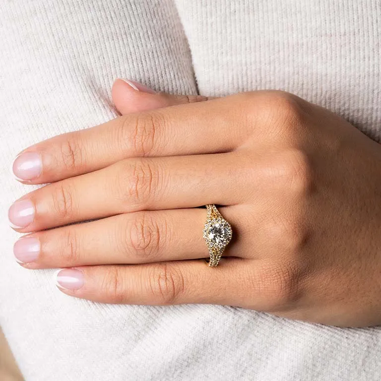 Gold Diamond Halo Trinity Knot Engagement Ring Photo 2 