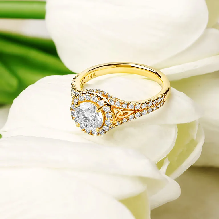 Gold Diamond Halo Trinity Knot Engagement Ring Photo 3 
