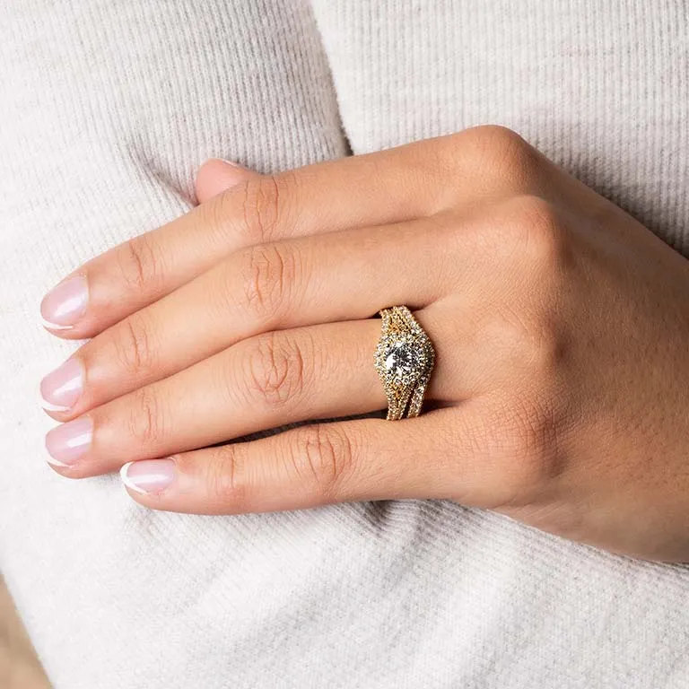 Gold Diamond Halo Trinity Knot Engagement Ring Photo 4 