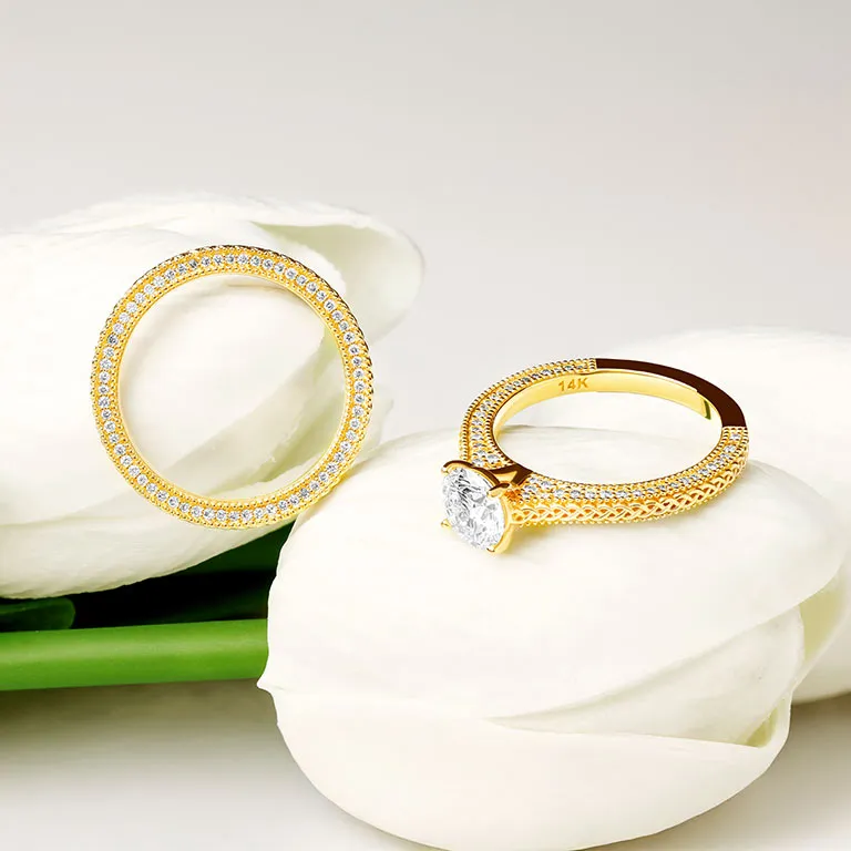 Gold Diamond Celtic Engagement & Wedding Ring Set...