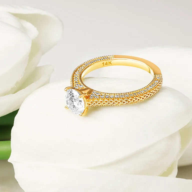 Gold Diamond Celtic Engagement & Wedding Ring Set Photo 5 