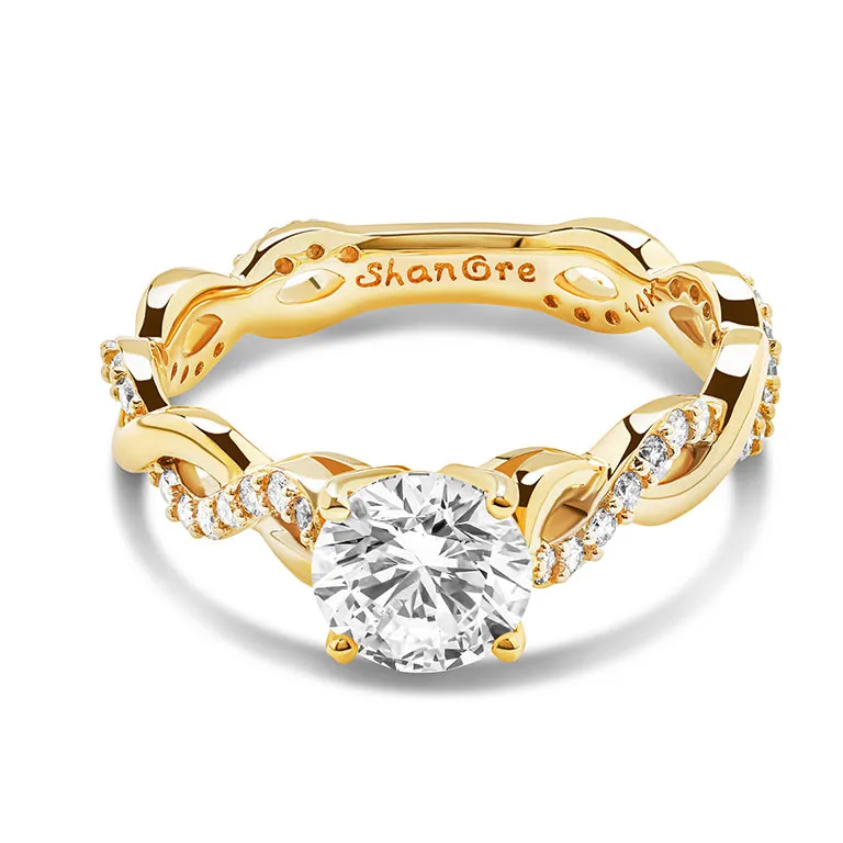 Gold Diamond Infinity Knot Engagement & Wedding Ring Set Photo 2 
