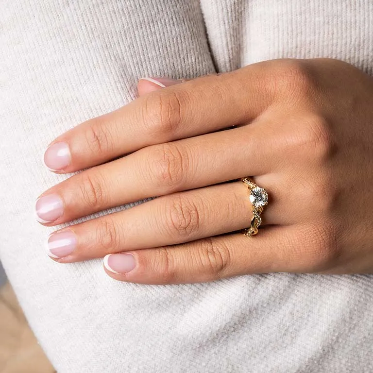 Gold Diamond Infinity Knot Engagement & Wedding Ring Set Photo 3 