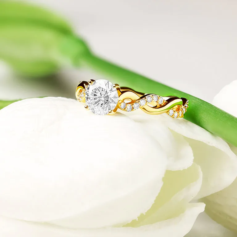 Gold Diamond Infinity Knot Engagement & Wedding Ring Set Photo 4 