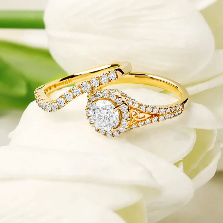 Gold Diamond Trinity Knot Engagement & Wedding Ring Set