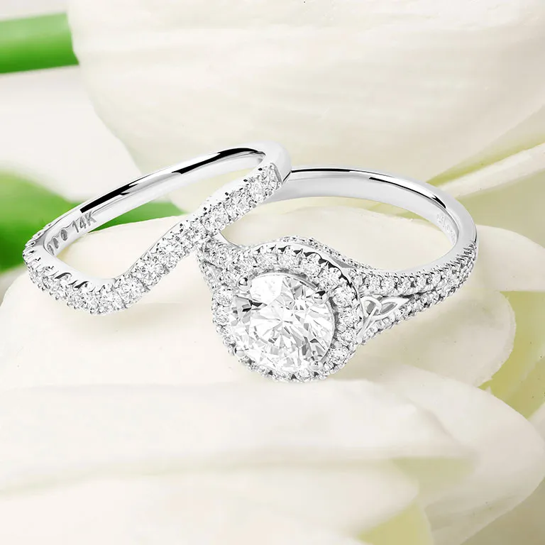 White Gold Diamond Trinity Knot Engagement & Wedding Ring Set