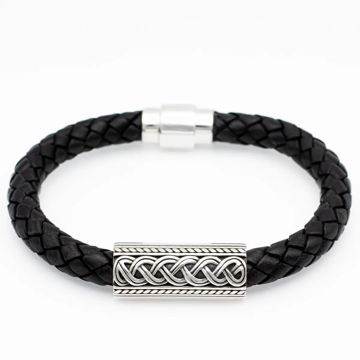 Mens Sterling Silver Celtic Leather Bracelet Photo 3 