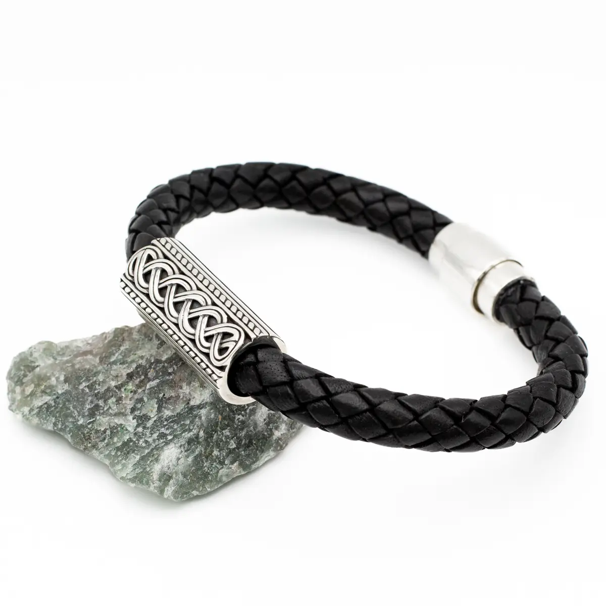 Mens Sterling Silver Celtic Leather Bracelet Photo 4 