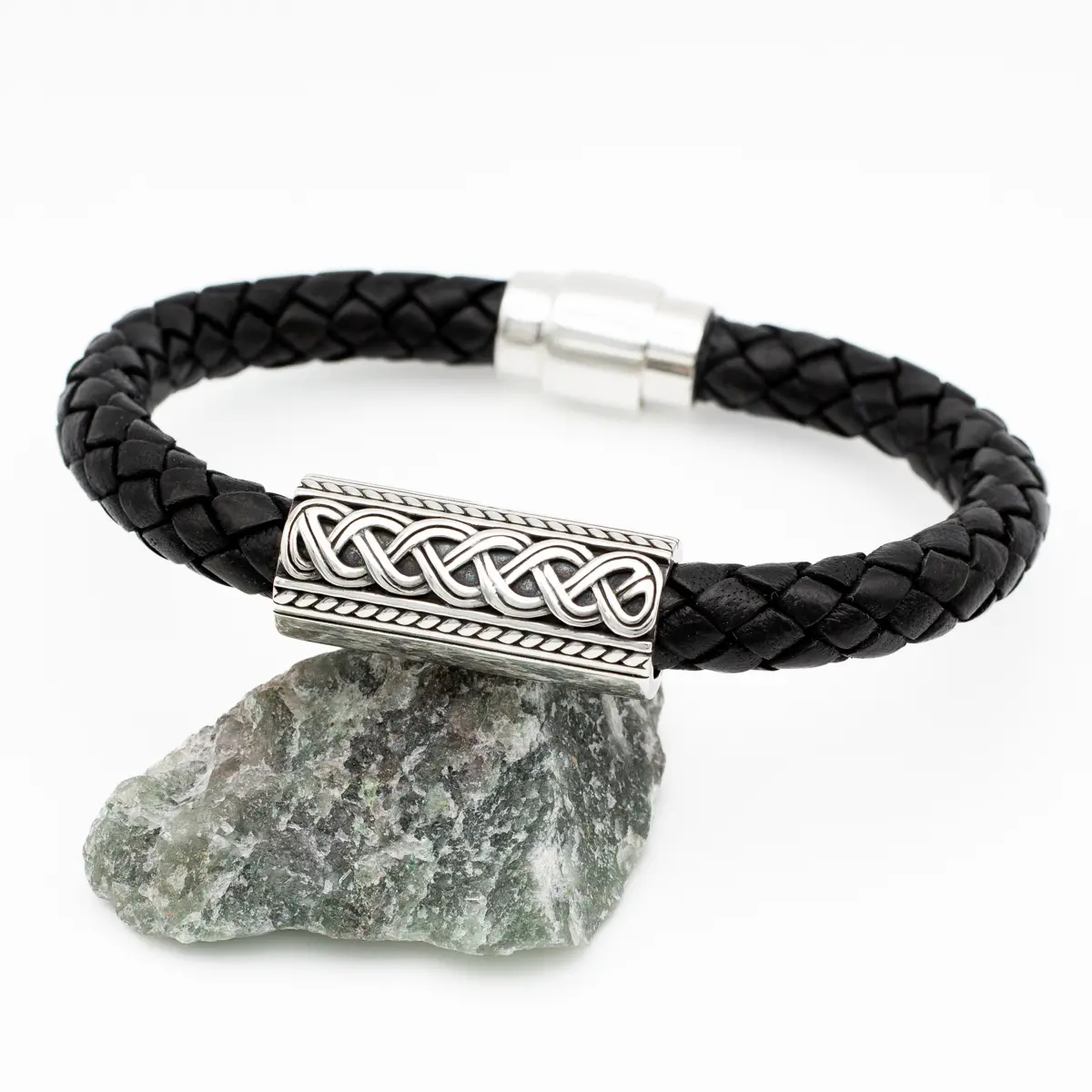 Mens Sterling Silver Celtic Leather Bracelet Photo 2 