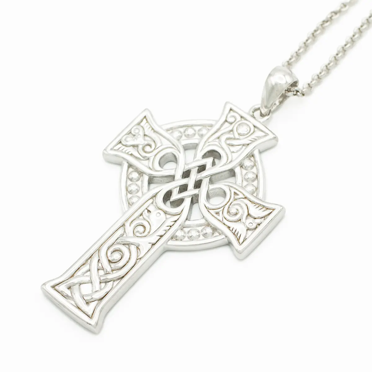 Sterling Silver Large Celtic Cross Four Apostles Pendant