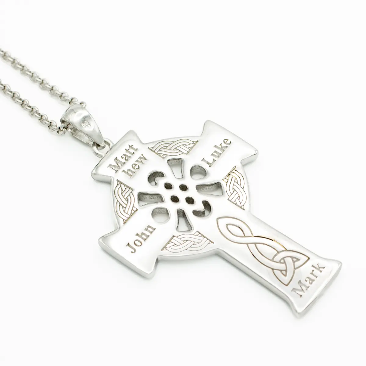Sterling Silver Large Celtic Cross Four Apostles Pendant Photo 3 