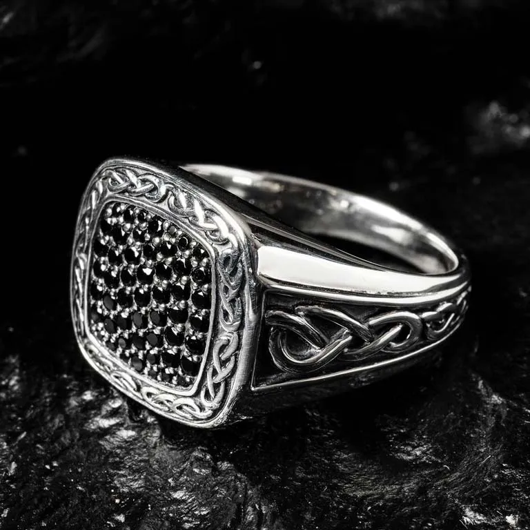Mens Black Spinel Oxidized Silver Celtic Ring Photo 2 