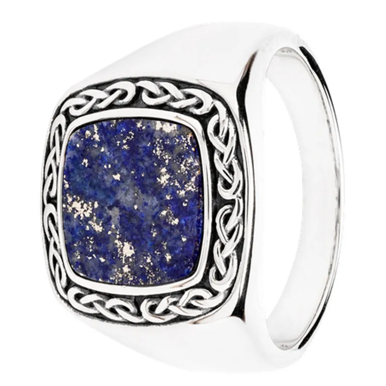 Mens Blue Lapis Oxidized Silver Celtic Ring