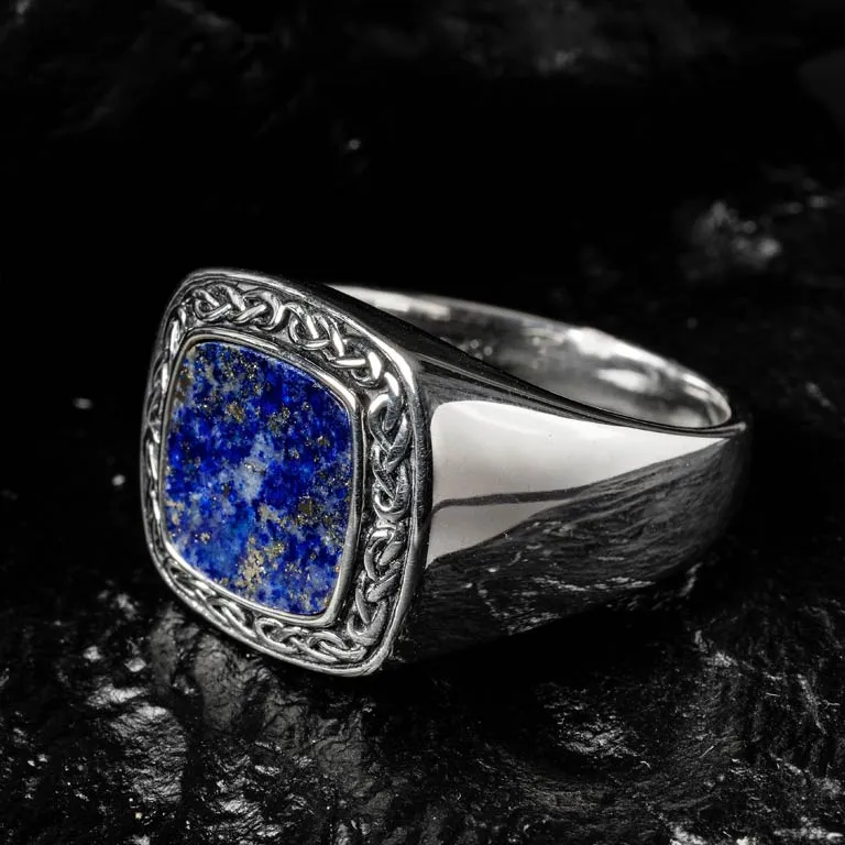Mens Blue Lapis Oxidized Silver Celtic Ring Photo 2 