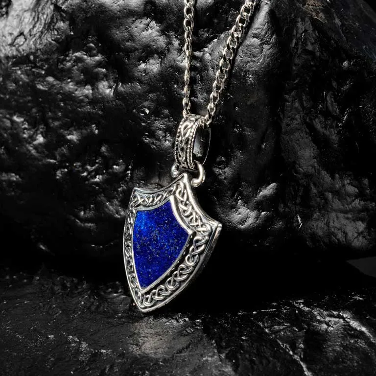 Blue Lapis Oxidized Silver Celtic Shield Necklace Photo 3 