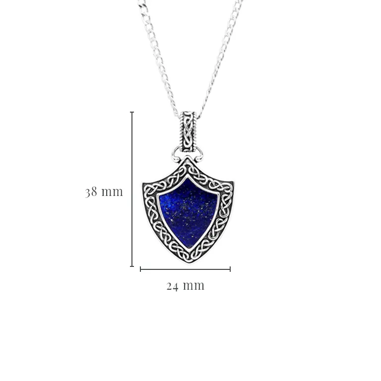 Blue Lapis Oxidized Silver Celtic Shield Necklace Photo 2 