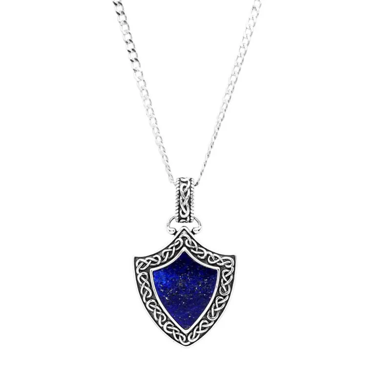 Blue Lapis Oxidized Silver Celtic Shield Necklace Photo 4 