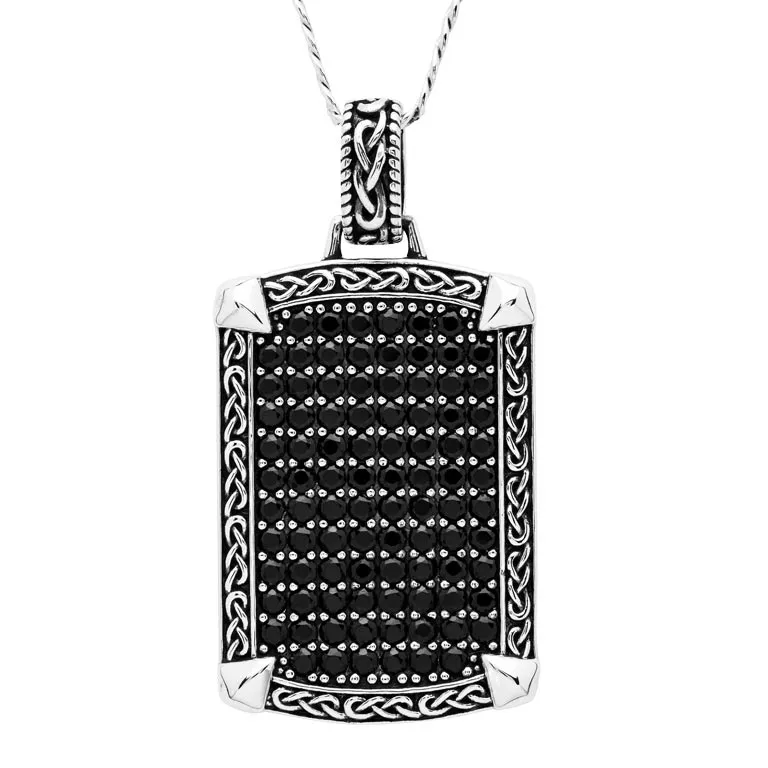 Mens Black Spinel Oxidized Silver Celtic Pendant