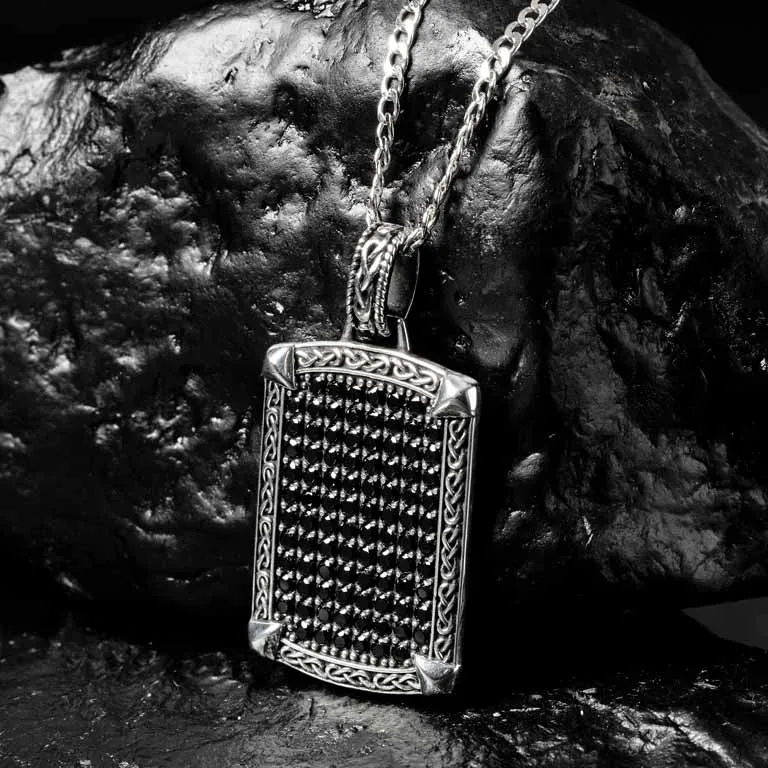 Mens Black Spinel Oxidized Silver Celtic Pendant Photo 3 