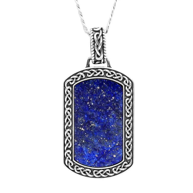 Mens Blue Lapis Oxidized Silver Celtic Pendant