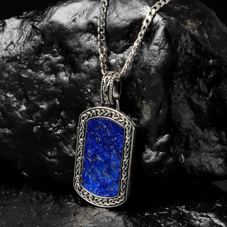 Mens Blue Lapis Oxidized Silver Celtic Pendant Photo 3 