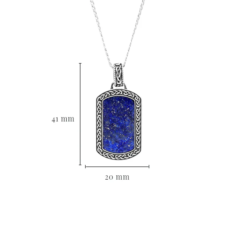 Mens Blue Lapis Oxidized Silver Celtic Pendant Photo 2 