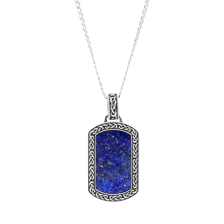 Mens Blue Lapis Oxidized Silver Celtic Pendant Photo 4 