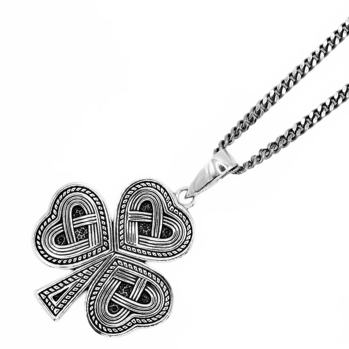 Mens Oxidized Sterling Silver Shamrock Pendant Photo 3 