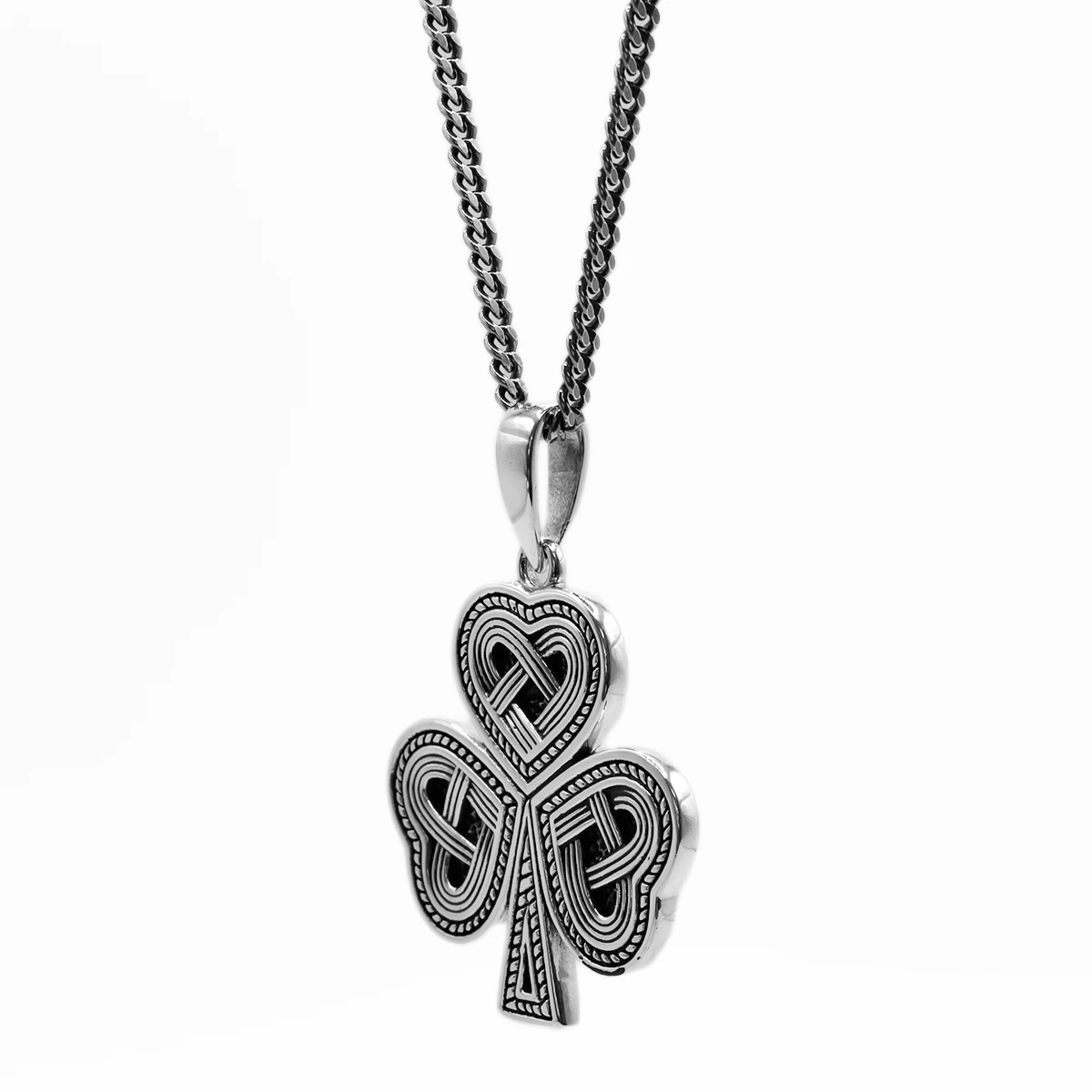 Mens Oxidized Sterling Silver Shamrock Pendant Photo 4 