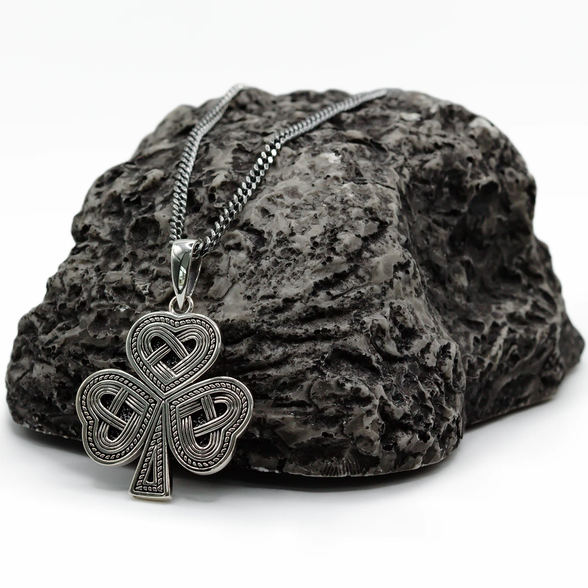 Mens Oxidized Sterling Silver Shamrock Pendant Photo 5 