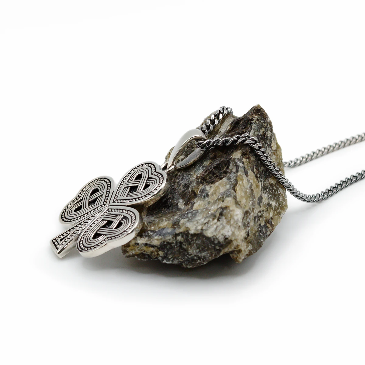 Mens Oxidized Sterling Silver Shamrock Pendant Photo 2 