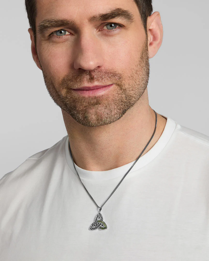 Men's Oxidized Silver Connemara Marble Trinity Knot Necklace Photo 2 