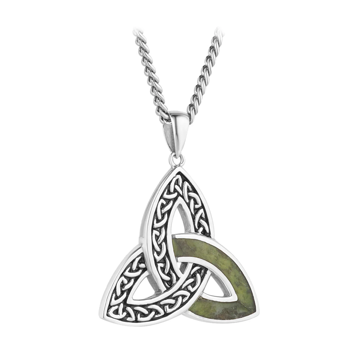 Men's Oxidized Silver Connemara Marble Trinity Knot Necklace