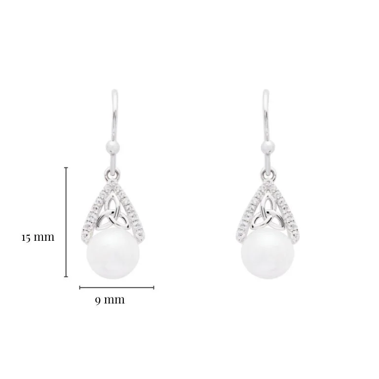 Sterling Silver Trinity Knot Pearl Drop Earrings Photo 3 
