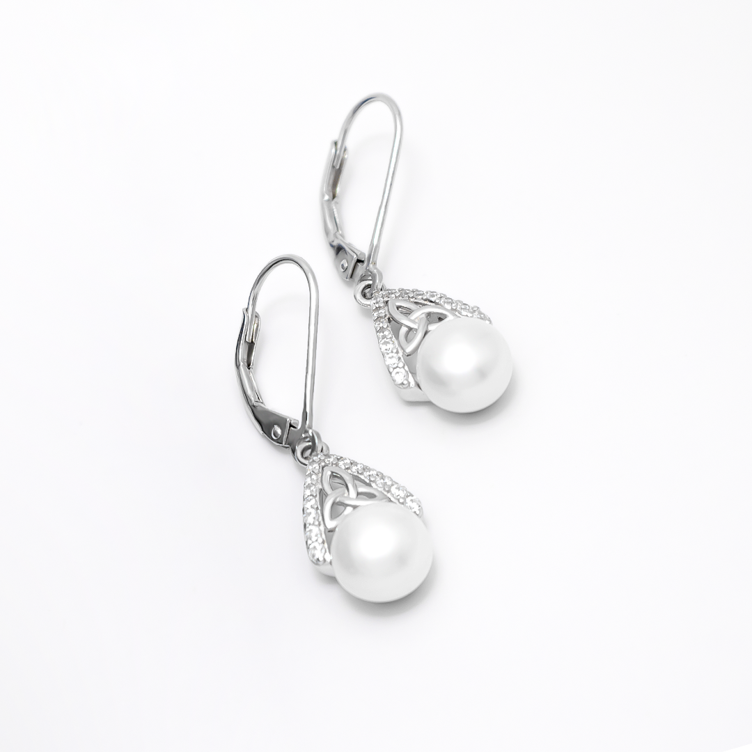 Sterling Silver Trinity Knot Pearl Drop Earrings Photo 2 