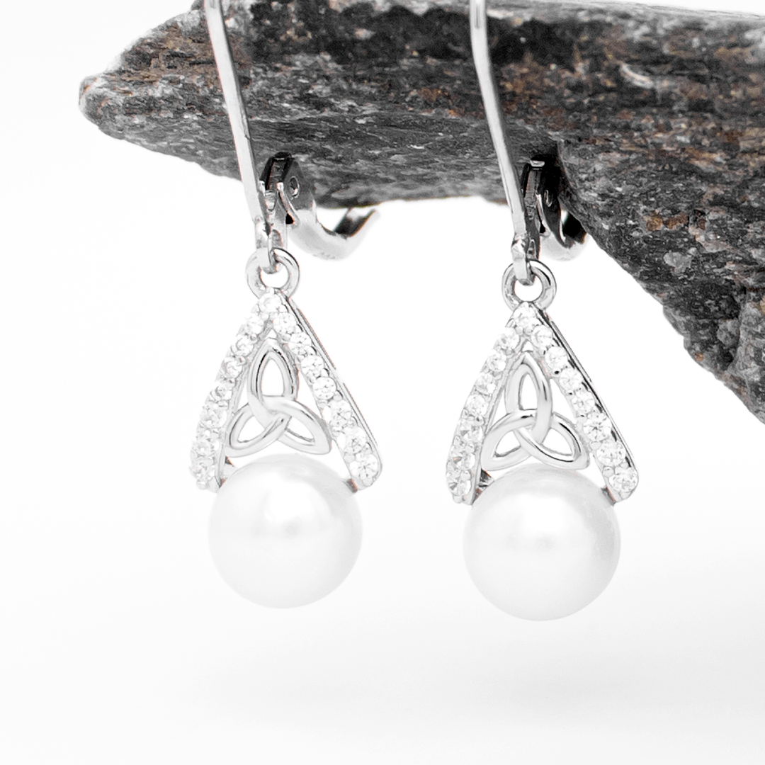 Sterling Silver Trinity Knot Pearl Drop Earrings