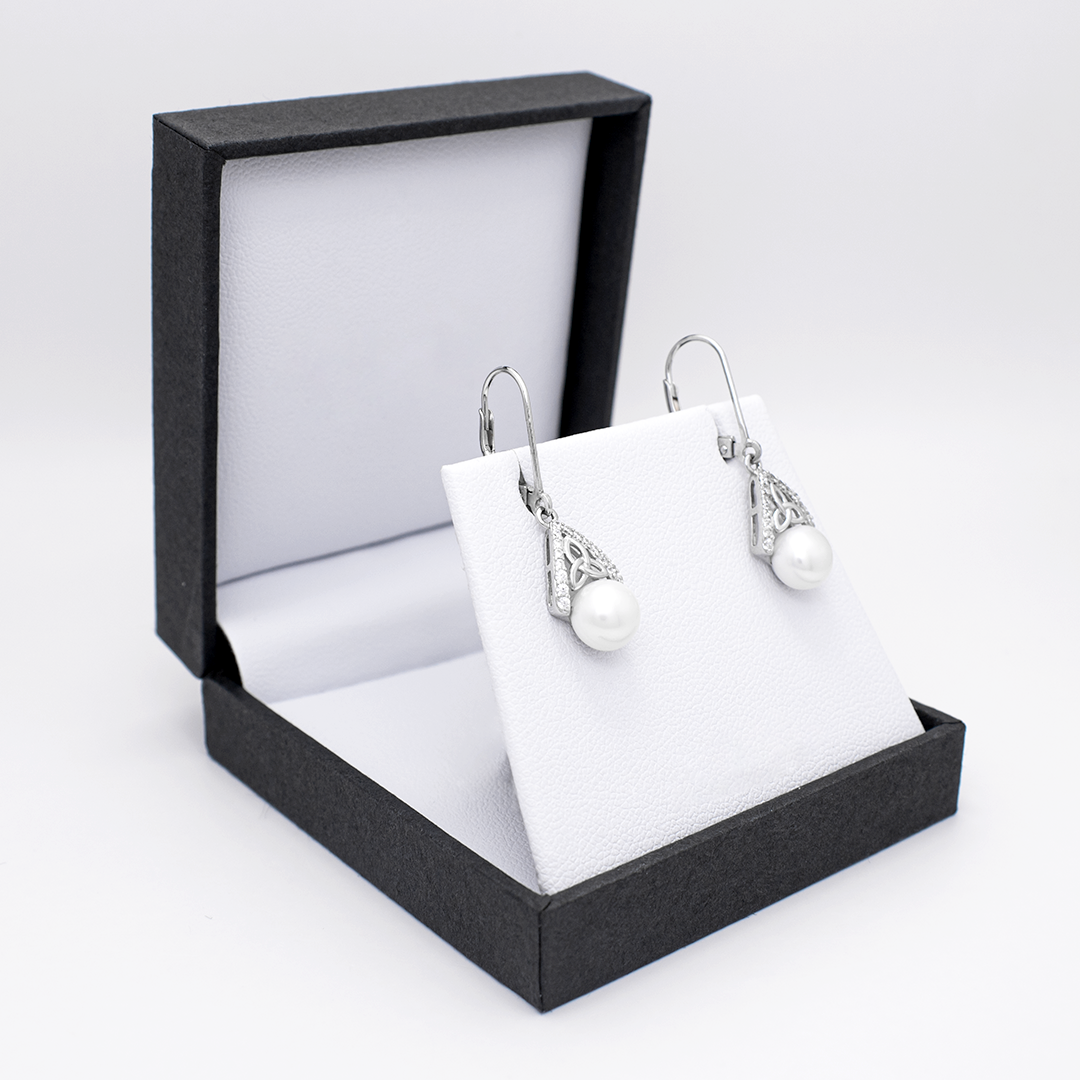 Sterling Silver Trinity Knot Pearl Drop Earrings Photo 4 