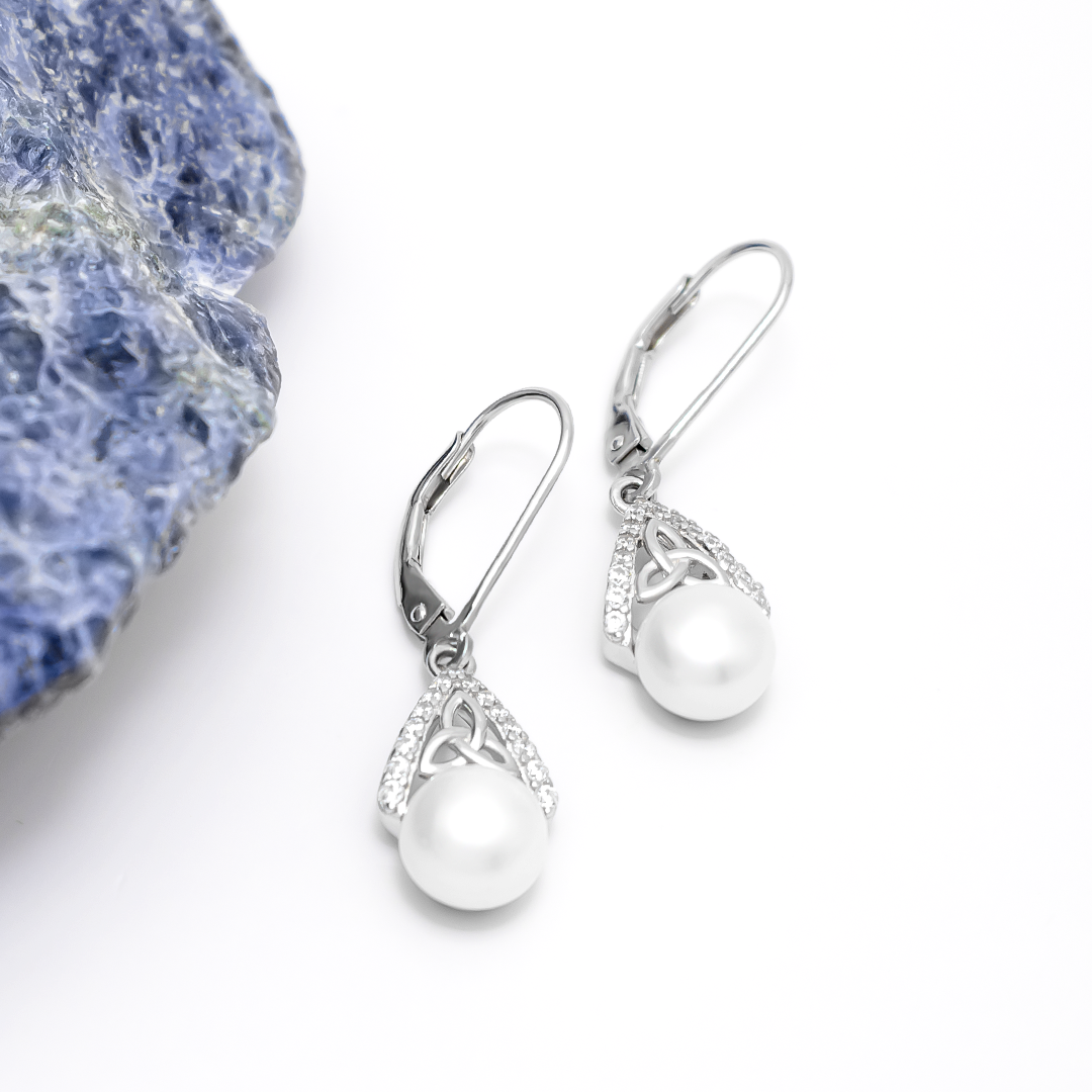 Sterling Silver Trinity Knot Pearl Drop Earrings Photo 6 