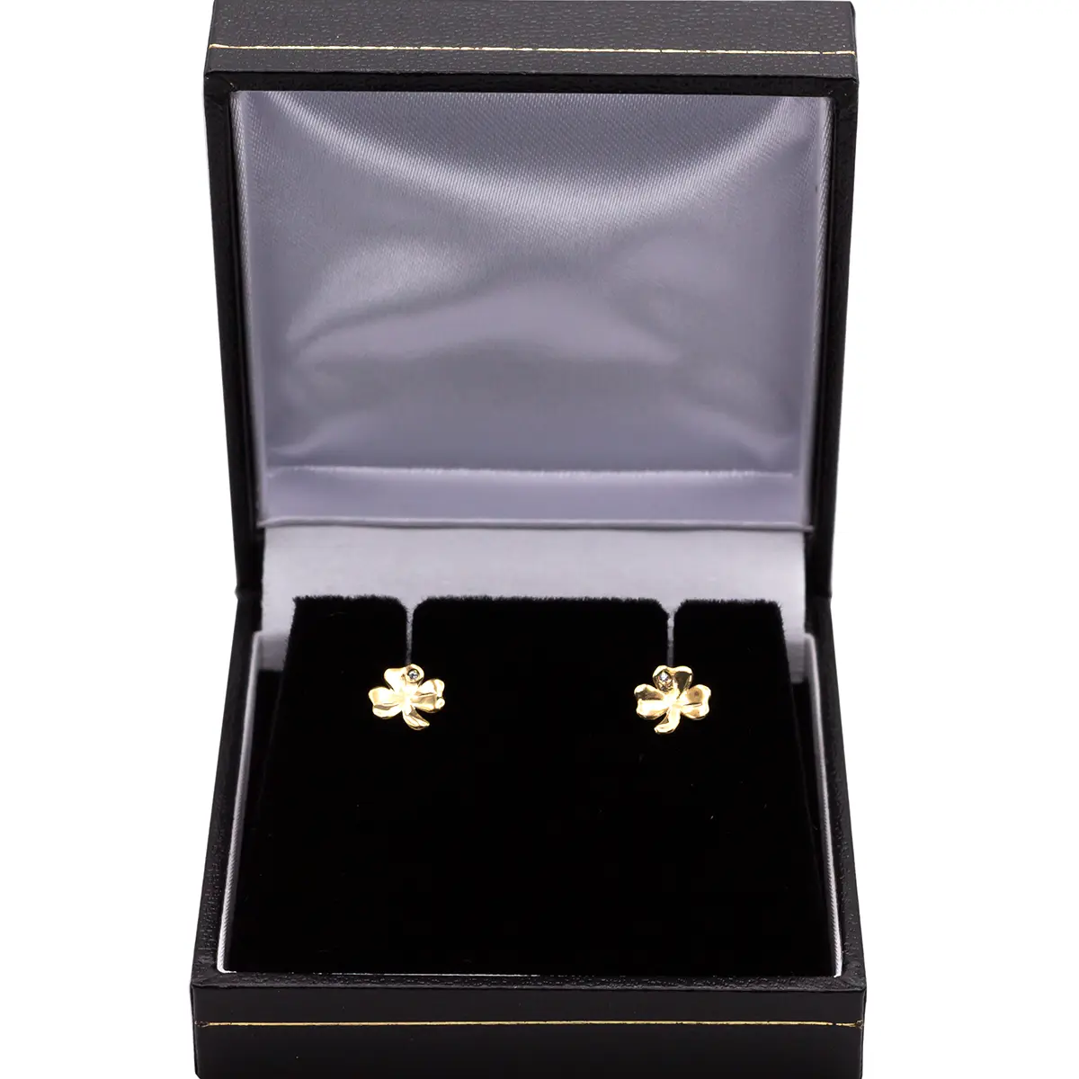 10k Gold Shamrock Stud Earrings Set With Cubic Zirconia Stones 4...