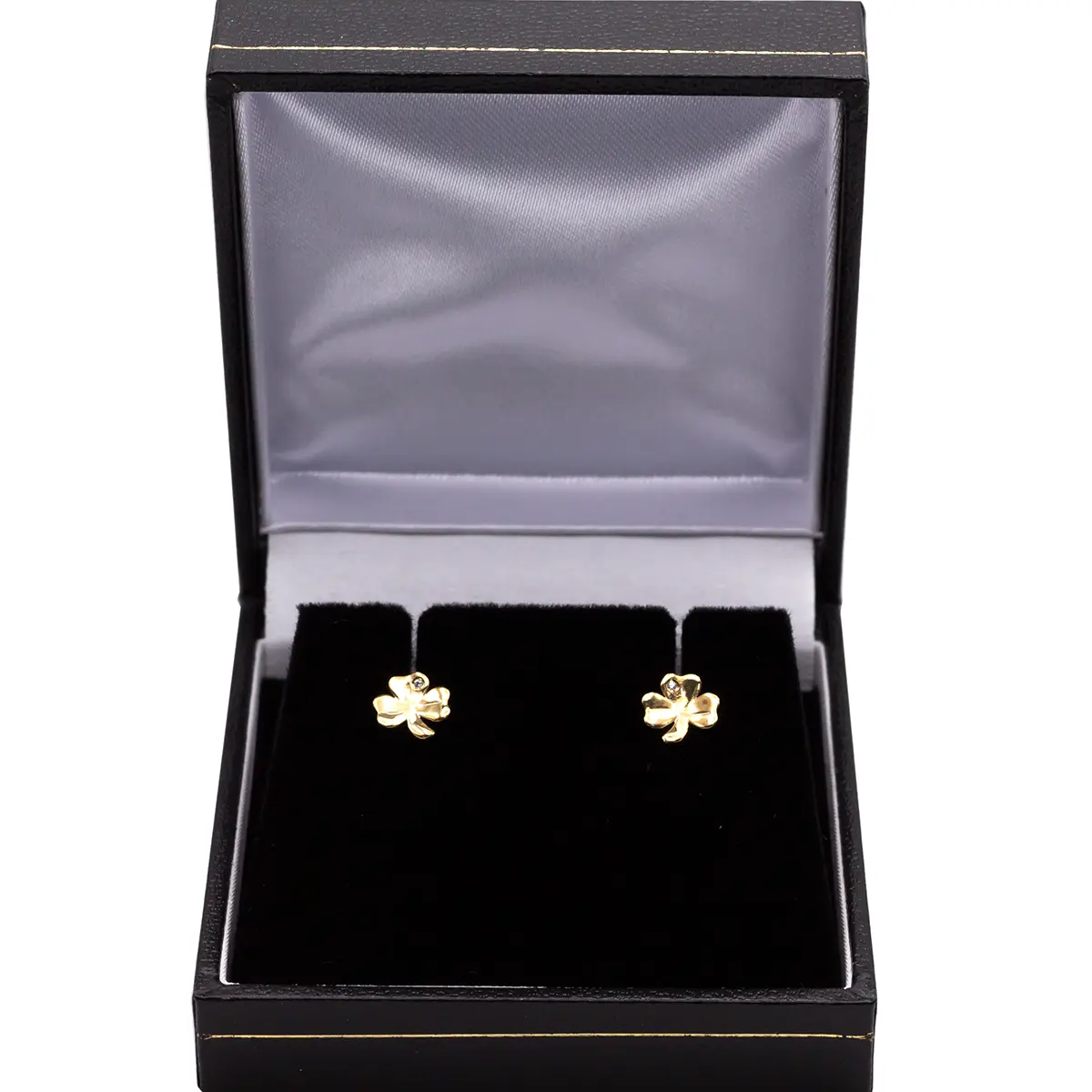10k Gold Shamrock Stud Earrings Set with Cubic Zirconia Stones Photo 3 