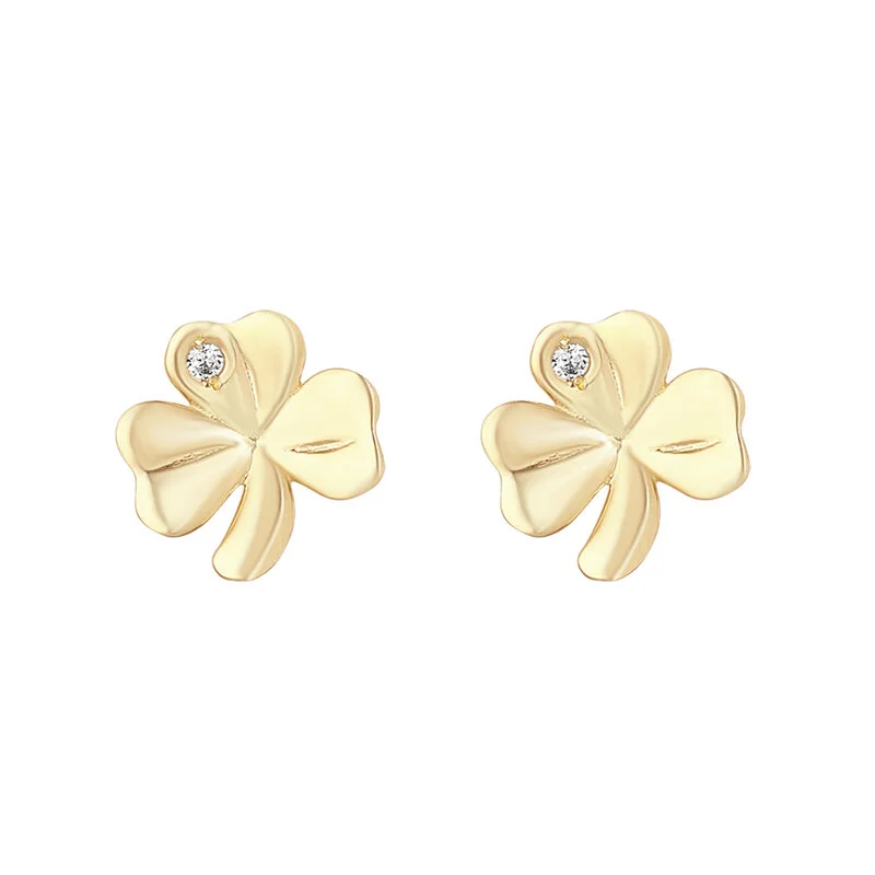 10k Gold Shamrock Stud Earrings Set with Cubic Zirconia Stones...